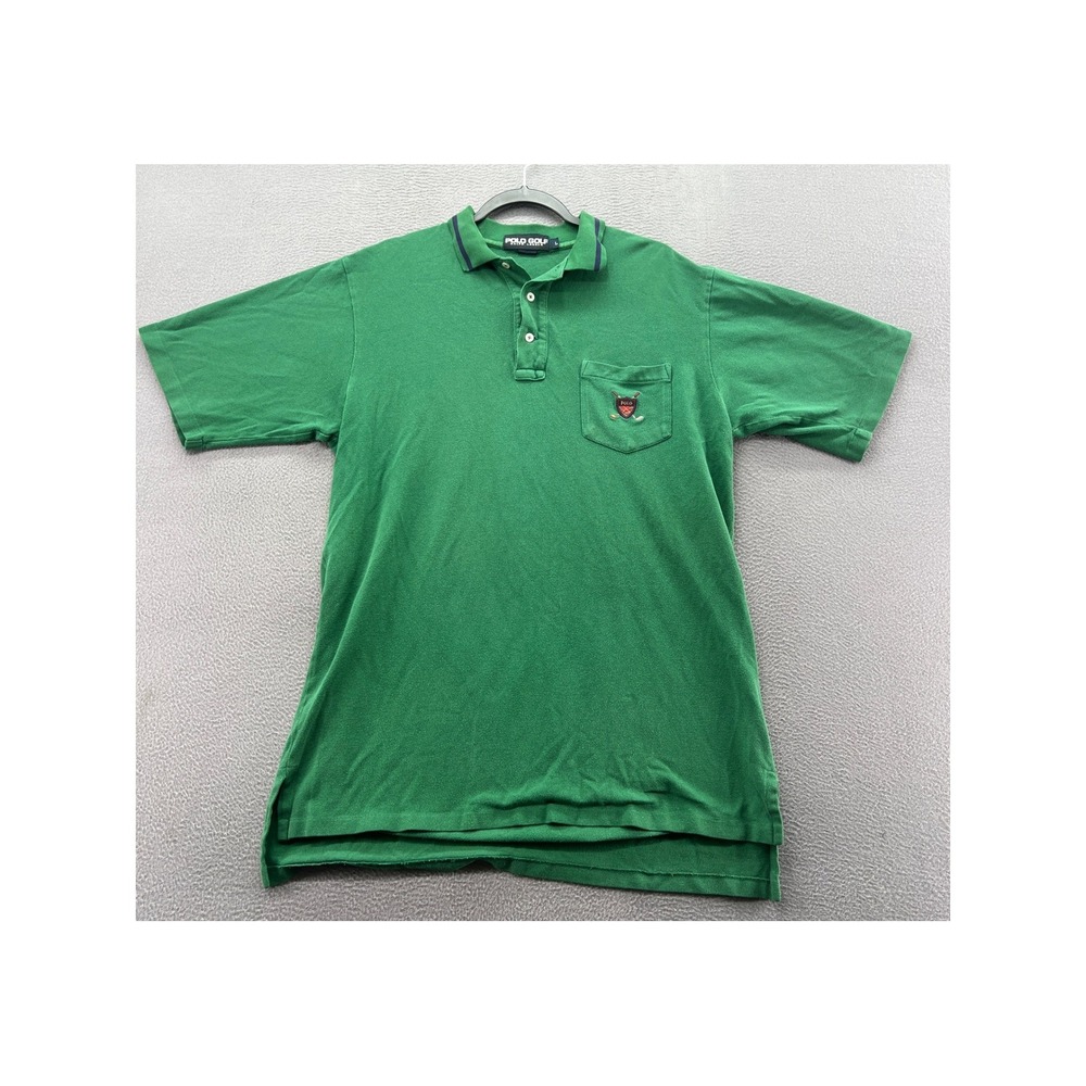 Polo Golf Ralph Lauren Shirt Mens Sz L Green Pique Short Sleeve Crest Pocket